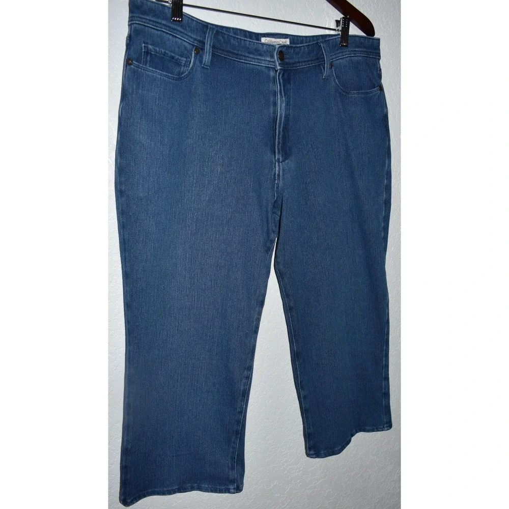 Coldwater Creek 14 Natural Fit Crop Jeans Stretch Blue Denim Capri Pant 5-Pocket